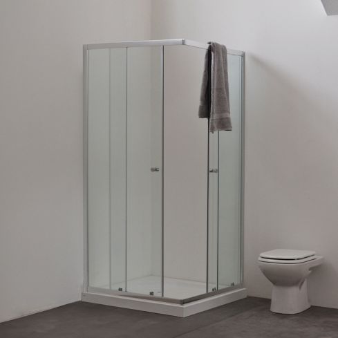 Box Vitrofer cuadrado 80x80 - Vidrio transparente - Perfil aluminio brillante