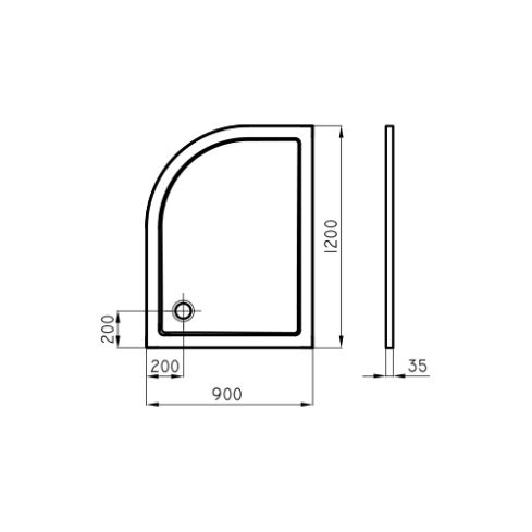Receptaculo Semicircular Extra Chato Izquierda Khios 120 x 90